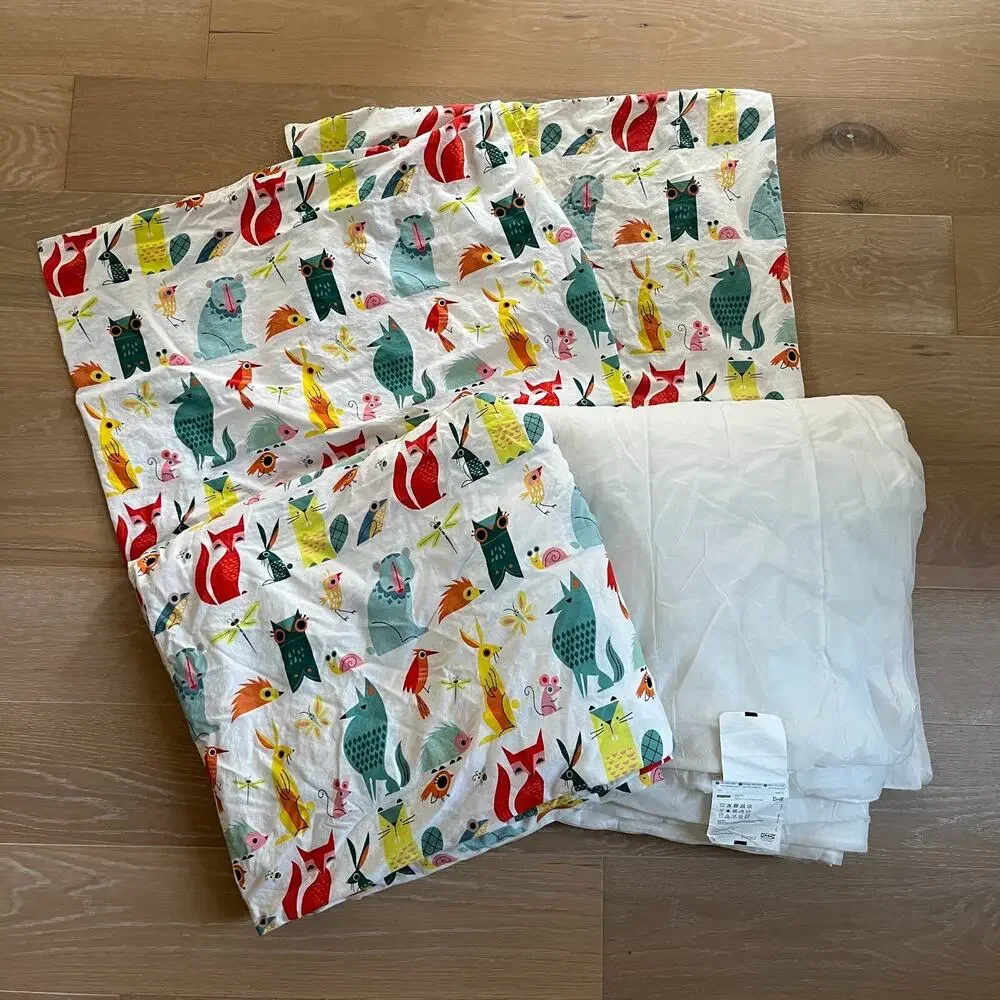 Ikea LATTJO Forrest Animals Duvet Cover 2 Pillowcases & Duvet Insert Full/Queen